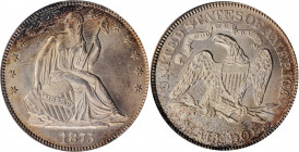 1875 Liberty Seated Half Dollar. WB-101. MS-64 (PCGS). CAC.

A speckling of reddish-rose and cobalt blue iridescence decorates the peripheries of this...