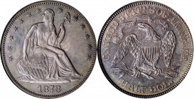 1878 Liberty Seated Half Dollar. Proof-64 (NGC).

Warmly patinated in dominant olive-gray and silver-mauve, both sides reveal vivid undertones of powd...