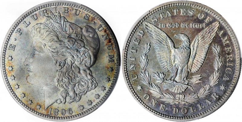 1896 Morgan Silver Dollar. Proof-63 (PCGS).

Pretty multicolored "oil slick" iri...