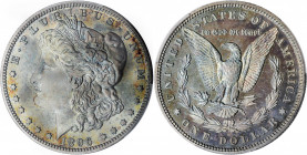 1896 Morgan Silver Dollar. Proof-63 (PCGS).

Pretty multicolored "oil slick" iridescence adorns both sides, the colors appearing quite deep to initial...