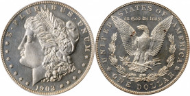 1902 Morgan Silver Dollar. Proof-65 (PCGS). CAC.

Delicate iridescent gold toning blankets surfaces from which a brightly reflective finish shines at ...
