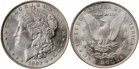 1902 Morgan Silver Dollar. MS-67 (PCGS).

Lightly toned in pale silvery iridescence, this smooth and inviting example boasts full satin luster and a b...