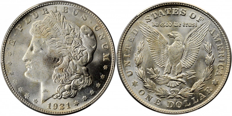 1921-S Morgan Silver Dollar. MS-66 (PCGS).

Brilliant frosty surfaces are remark...