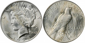 1935-S Peace Silver Dollar. Three Rays. MS-65 (PCGS). CAC.

A lovely, satiny Gem displaying just a whisper of champagne iridescence on particularly on...