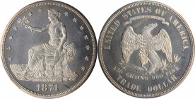 1874 Trade Dollar. Proof-62 Cameo (PCGS).

Lightly and evenly toned in iridescent golden-gray, both sides readily reveal a nicely cameoed finish at al...