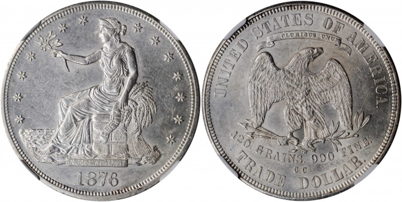 1876-CC Trade Dollar. Type I/II. MS-61 (NGC).

Frosty, silver-gray with a fresh ...