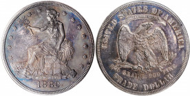 1882 Trade Dollar. Proof-65 (NGC).

Handsome surfaces are dressed in richly original steel-olive and pewter-gray patina, vivid cobalt blue and lilac-p...