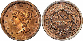 1856 Braided Hair Cent. N-5. Rarity-5. Slanted 5. Proof-66 RB (PCGS). CAC.

A beautiful Gem Proof that ranks among the very finest known. The obverse ...