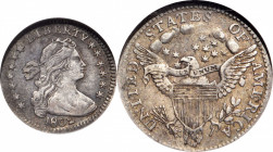 1802 Draped Bust Half Dime. LM-1, the only known dies. Rarity-5. AU-50 (NGC).

A boldly and evenly toned example of this fabled Draped Bust silver rar...