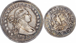 1796 Draped Bust Quarter. B-2. Rarity-3. EF-45 (PCGS).

A boldly defined and attractive example of this great rarity. Pearly-grey patina at the center...