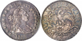 1796 Draped Bust Half Dollar. Small Eagle. O-101, T-1. Rarity-5-. 15 Stars. MS-62+ (PCGS).

This phenomenal coin is fully prooflike and, in fact, was ...