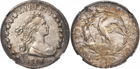 1796 Draped Bust Half Dollar. Small Eagle. O-101, T-1. Rarity-5-. 15 Stars. AU-55 (NGC).

Amato-114. A truly exceptional survivor of this famed Small ...