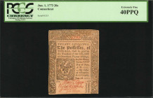 CT-172. Connecticut. June 1, 1773. 20 Shillings. PCGS Currency Extremely Fine 40 PPQ.

No.1238. Signed by Payne, Williams, and Pitkin. Uncancelled. Pr...