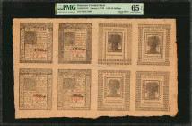 Uncut Sheet of (8) DE-76-79. Delaware. January 1,1776. 4-5-6-10 Shillings. PMG Gem Uncirculated 65 EPQ.

No. 72453-72464. A superb offering of this or...