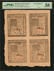Uncut Sheet of (4) DE-76-79. Delaware. January 1, 1776. 4s-5s-6s-10s. PMG Choice About Uncirculated 58 EPQ.

No. 78497-78500. A superb offering of thi...