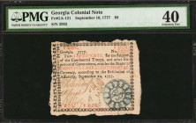 GA-121. Georgia. September 10, 1777. $8. PMG Extremely Fine 40.

No. 2993. Five signatures. Blue "Congress" linked chain with thirteen links represent...