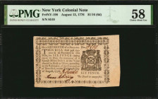 NY-198. New York. August 13, 1776. $1/16. PMG Choice About Uncirculated 58.

No. 8510. Signed by David Currie and Isaac Sebring. Printed by Samuel Lou...