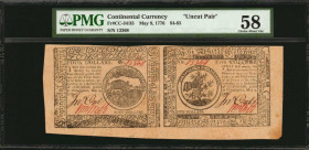 Uncut Pair. CC-34/35. Continental Currency. May 9, 1776. $4-$5. PMG Choice About Uncirculated 58.

No. 13368. Signed by John Ord and William Webb. Unc...
