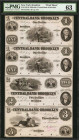 Uncut Sheet of (4) Brooklyn, New York. Central Bank of Brooklyn. 1850s-1860s. $1-$1-$2-$3. PMG Choice Uncirculated 63. Proof Sheet.

India paper only....