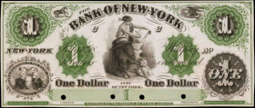 New York, New York. The Bank of New York. 18xx. $1. New York. Choice About Uncirculated. Proof.

Allegorical female at top center with cherub at feet....