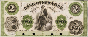 New York, New York. The Bank of New York. 18xx. $2. New York. Choice About Uncirculated. Proof.

ABNC. Allegorical Liberty at center with shield and s...