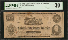 T-48 (XX-3). Confederate Currency. 1862 $10. PMG Very Fine 30.

Plate N. An affordable yet pleasing example of this rare 1862 dated $10 now considered...