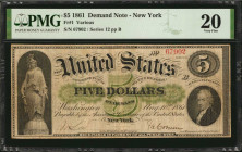 Fr. 1. 1861 $5 Demand Note. PMG Very Fine 20.

New York. Series 12. Plate B, No. 67902. One could easily get lost trying to count the maze of "5"s on ...