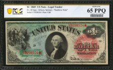 Fr. 18. 1869 $1 Legal Tender Note. PCGS Banknote Gem Uncirculated 65 PPQ.

The 1869 Series of Legal Tender Notes are among the most desirable issues i...