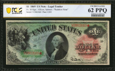 Fr. 18. 1869 $1 Legal Tender Note. PCGS Banknote Uncirculated 62 PPQ.

A wonderfully original example from the ever popular Rainbow series of 1869 Leg...