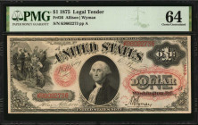 Fr. 26. 1875 $1 Legal Tender Note. PMG Choice Uncirculated 64.

A nice example of this Floral $1 Ace, as it is seen with excellent colors and overall ...