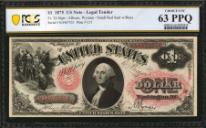 Fr. 26. 1875 $1 Legal Tender Note. PCGS Banknote Choice Uncirculated 63 PPQ.

A nice example of this floral design 1875 Ace, as it is seen with excell...