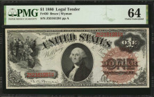 Fr. 30. 1880 $1 Legal Tender Note. PMG Choice Uncirculated 64.

Bruce-Wyman signature combination, with large spiked treasury seal. High grade 1880 Ac...