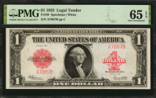 Fr. 40. 1923 $1 Legal Tender Note. PMG Gem Uncirculated 65 EPQ.

Fancy radar serial number A7887B is featured on this well margined, darkly printed an...