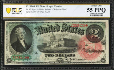 Fr. 42. 1869 $2 Legal Tender Note. PCGS Banknote About Uncirculated 55 PPQ.

This Two Dollar denomination is quite challenging to find in lightly circ...