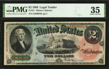Fr. 42. 1869 $2 Legal Tender Note. PMG Choice Very Fine 35.

Wonderful color is displayed by this modestly circulated $2 Rainbow note. The paper is we...