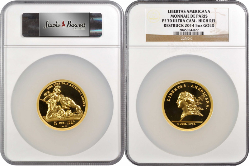 "1781" (2014) Libertas Americana Medal. Modern Paris Mint Dies. Gold. Proof-70 U...
