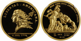 "1781" (2014) Libertas Americana Medal. Modern Paris Mint Dies. Gold. Proof-70 Ultra Cameo (NGC).

34 mm. 1 ounce, .999 fine. A stunning golden-yellow...