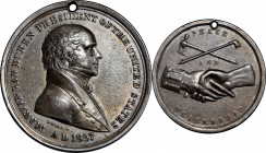 1837 Martin Van Buren Indian Peace Medal. Third Size. Julian IP-19. Prucha-44. Silver. Very Fine.

50.8 mm. 789.7 grains. Pierced for suspension, with...