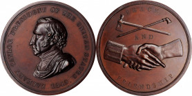 1849 Zachary Taylor Indian Peace Medal. Second Size. First Reverse. Julian IP-28. Bronze. Mint State.

62.5 mm. Deep, rich mahogany-brown patina is a ...