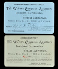 The World's Congress Auxiliary. Pair of Admission Tickets to the Auxiliary's Inaugural Ceremonies for the World's Columbian Exposition, October 21, 18...