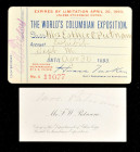 Entrance Pass to the World's Columbian Exposition. Good Until April 30, 1893. Virtually As New.

64 mm x 103 mm. Two-color printed form on cream card....
