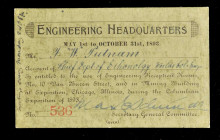 Entrance Pass to the Engineering Headquarters' Reception Rooms of the World's Columbian Exposition. 1893. Choice Extremely Fine.

62 mm x 100 mm. Prin...