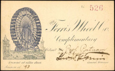 Complimentary Annual Pass to the World's Columbian Exposition Ferris Wheel for 1893. Virtually As New.

66.8 mm x 109 mm. Printed in blue and green on...