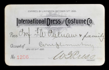 Complimentary Admission Pass to the International Dress and Costume Company Exhibit at the World's Columbian Exposition. About Uncirculated.

71 mm x ...