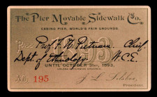 Pass for Access to the Pier Movable Sidewalk at the World's Columbian Exposition. Virtually As New.

60 mm x 100 mm. Printed, full tint form in green ...