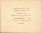 Invitation of the Officers of the Italian Exhibit at the World's Columbian Exposition to the Starting of the Venice & Murano Exhibiting Company's Work...