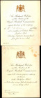 Pair of Invitations of Sir Richard Webster and the Royal British Commission to the World's Columbian Exposition.

Both on singled-folded cream paper. ...