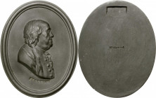 (ca. 1780-1790) Benjamin Franklin Oval Medallion by Wedgwood, after Caffieri. Sellers 5, Reilly & Savage e. Black basalt earthenware. Extremely Fine o...