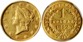 1852-D Gold Dollar. Winter 4-F, the only known dies. AU Details--Scratch (PCGS).

More affordable quality from the scarce and challenging Dahlonega Mi...