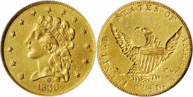 1839-O Classic Head Quarter Eagle. HM-1. Rarity-3. High Date, Wide Fraction. EF-45 (ANACS).

Bright yellow-gold surfaces with glossy texture and trace...